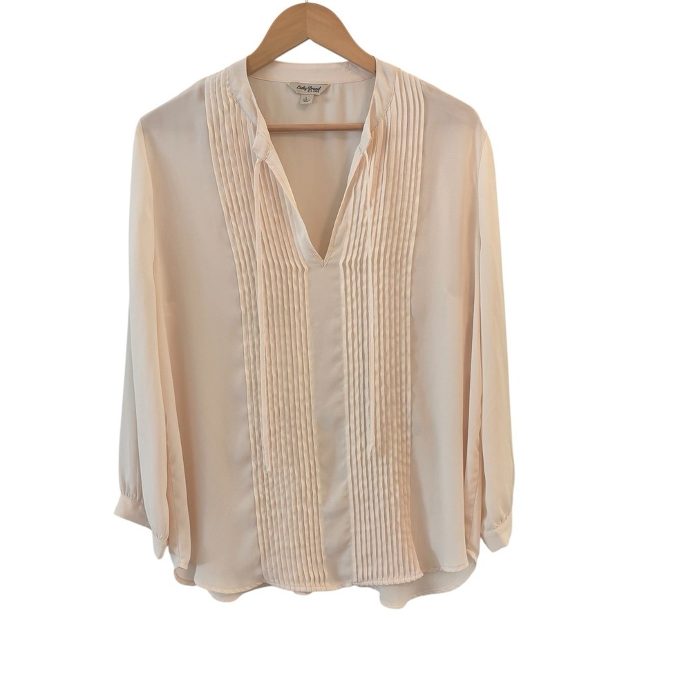 Lucky Brand‎ Boho Peasant Tunic Top Womens Size L Ivory Semi Sheer Pleated